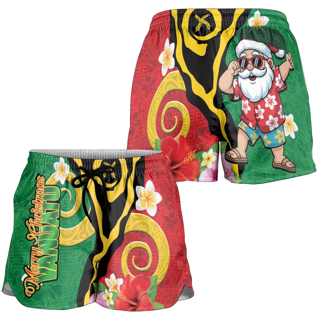 Vanuatu Christmas Shorts for Women Funny Santa with Namele and Boar Tusk Tribal - Polynesian Pride