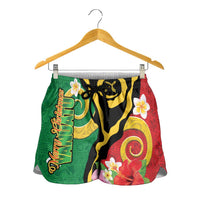 Vanuatu Christmas Shorts for Women Funny Santa with Namele and Boar Tusk Tribal - Polynesian Pride