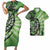 Polynesian Pride Matching Clothes For Couples Hawaii Flowers Tattoo Pattern Green Bodycon Dress And Hawaii Shirt - Polynesian Pride