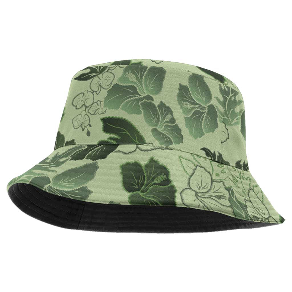 Vesuvian Green Aloha Hawaii Hibiscus Orchid Seamless Bucket Hat