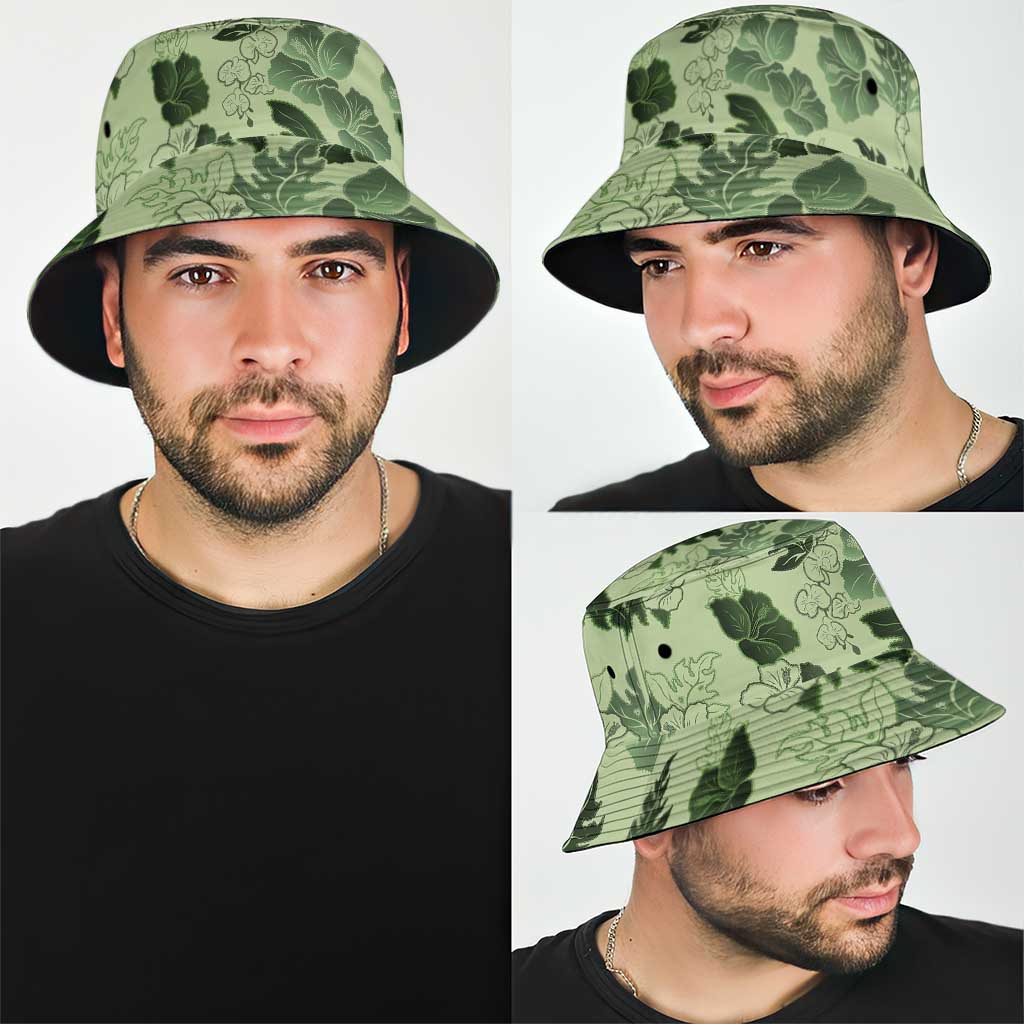 Vesuvian Green Aloha Hawaii Hibiscus Orchid Seamless Bucket Hat