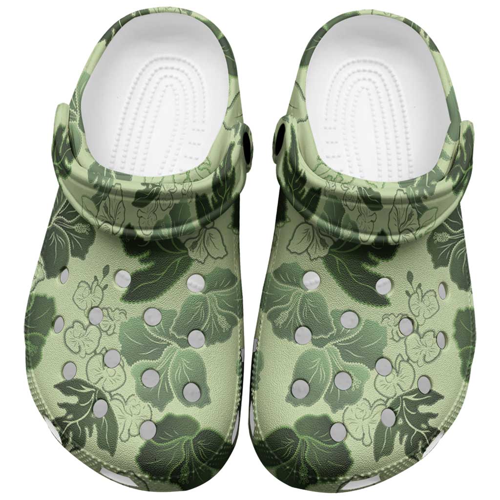 Vesuvian Green Aloha Hawaii Hibiscus Orchid Seamless Clogs Shoes