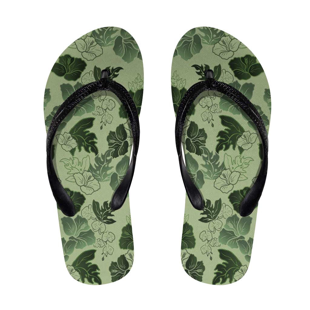 Vesuvian Green Aloha Hawaii Hibiscus Orchid Seamless Flip Flops