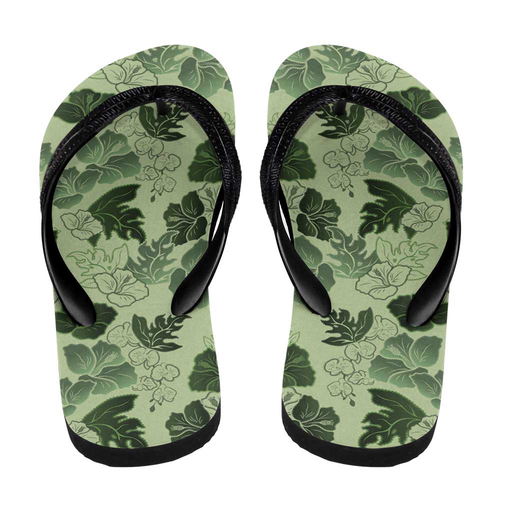 Vesuvian Green Aloha Hawaii Hibiscus Orchid Seamless Flip Flops