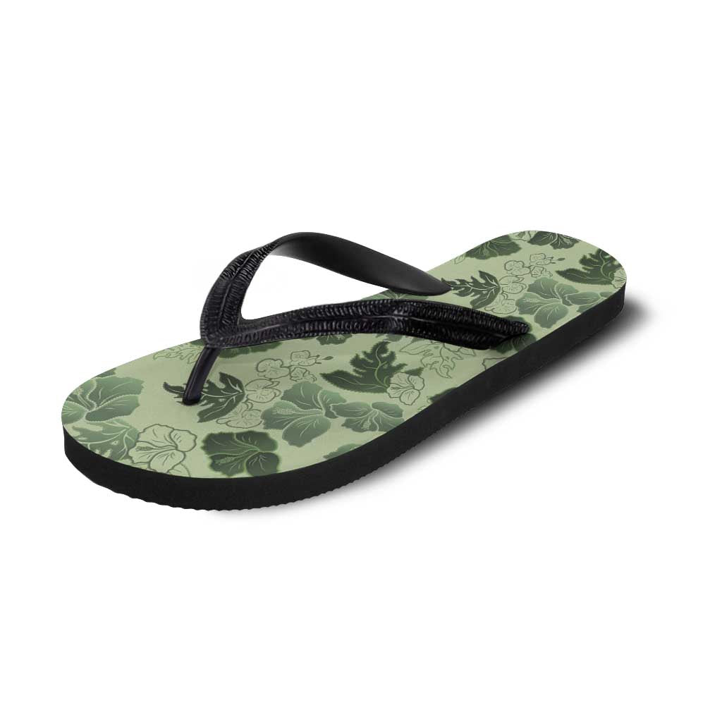 Vesuvian Green Aloha Hawaii Hibiscus Orchid Seamless Flip Flops