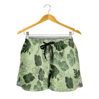 Vesuvian Green Aloha Hawaii Hibiscus Orchid Seamless Shorts for Women