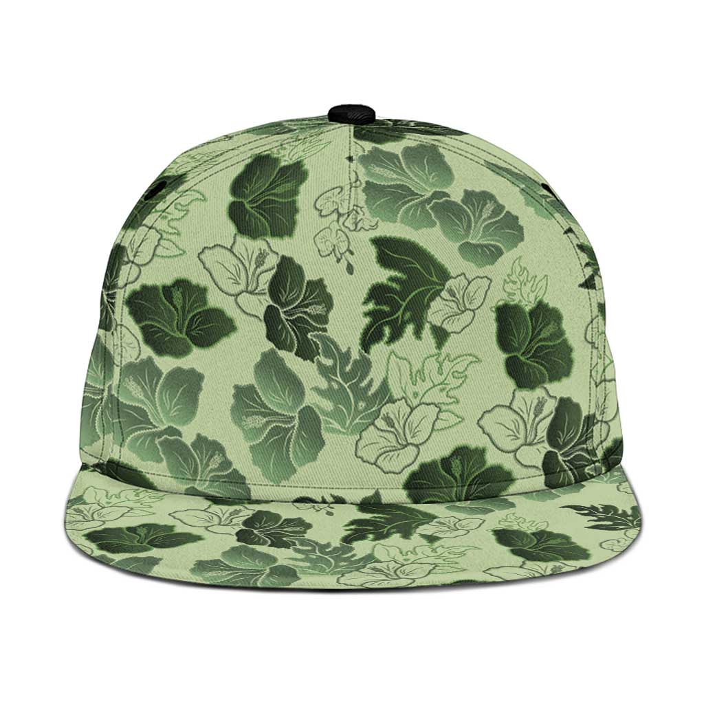 Vesuvian Green Aloha Hawaii Hibiscus Orchid Seamless Snapback Cap