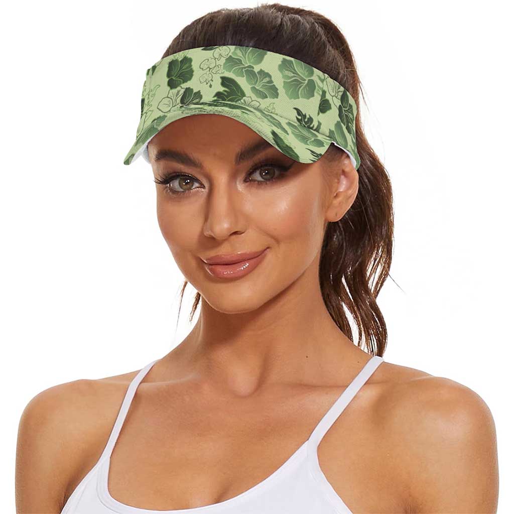 Vesuvian Green Aloha Hawaii Hibiscus Orchid Seamless Sun Visor Cap