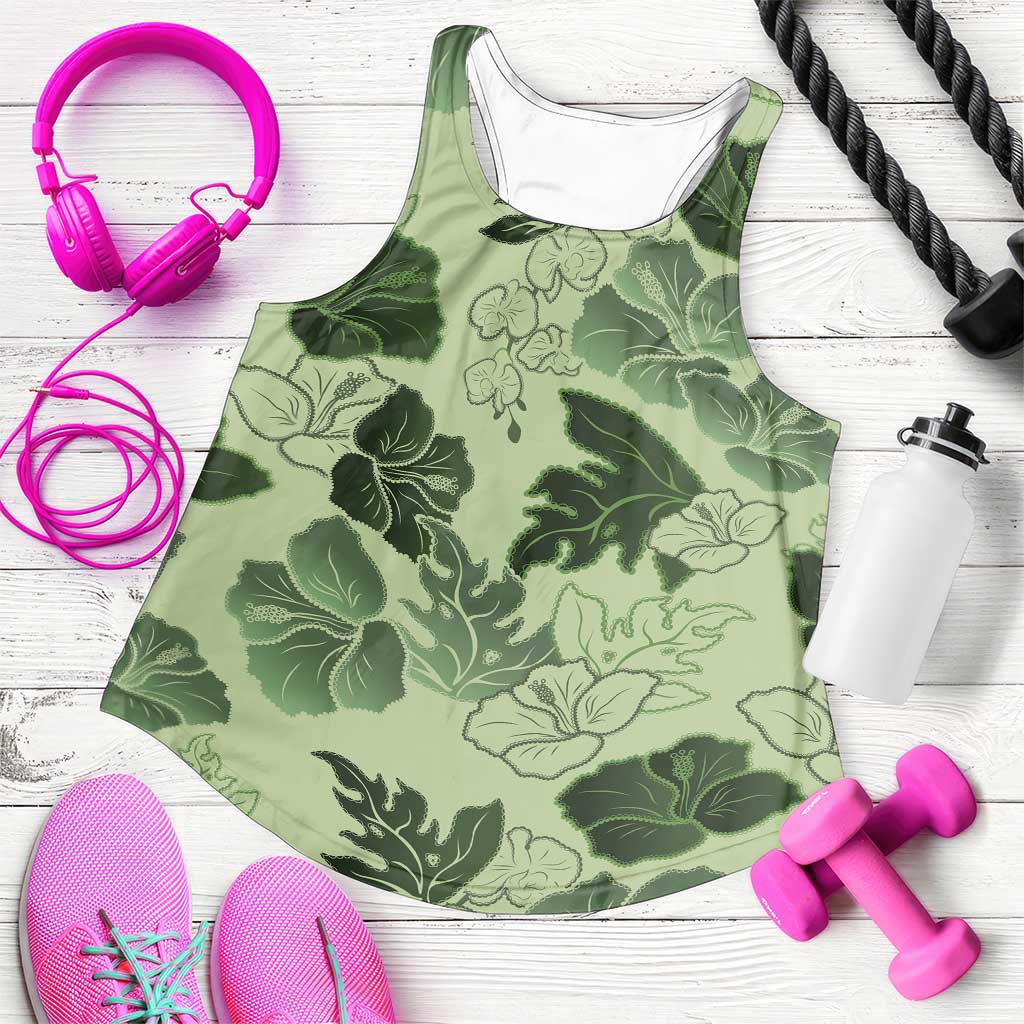 Vesuvian Green Aloha Hawaii Hibiscus Orchid Seamless Women Racerback Tank