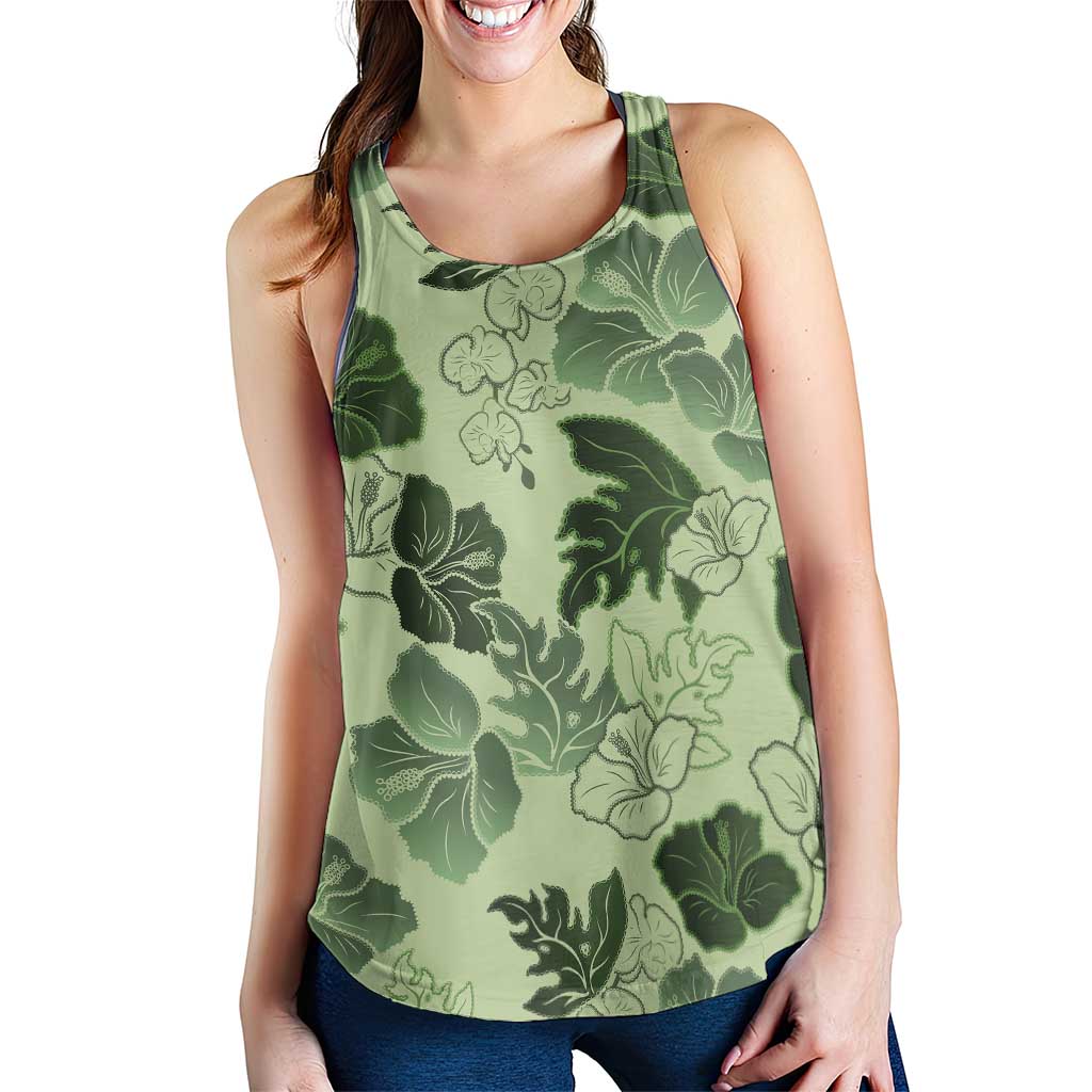 Vesuvian Green Aloha Hawaii Hibiscus Orchid Seamless Women Racerback Tank