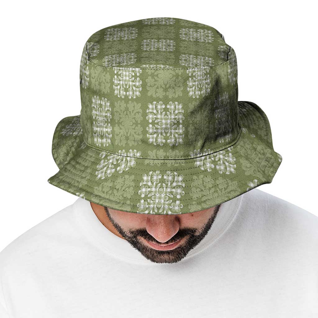 Vesuvian Green Palaka Quilt Hawaii Bucket Hat Traditional Hawaii-plaid Pattern - Polynesian Pride