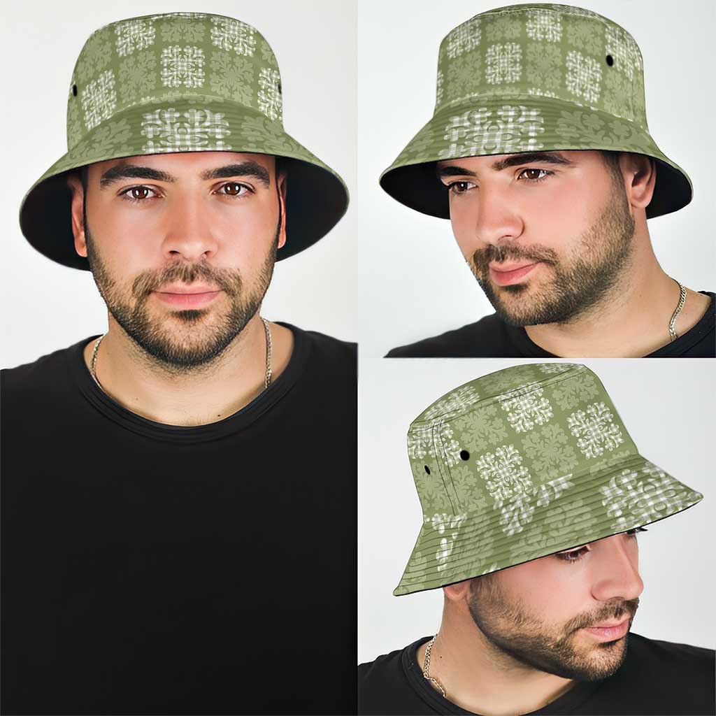 Vesuvian Green Palaka Quilt Hawaii Bucket Hat Traditional Hawaii-plaid Pattern - Polynesian Pride