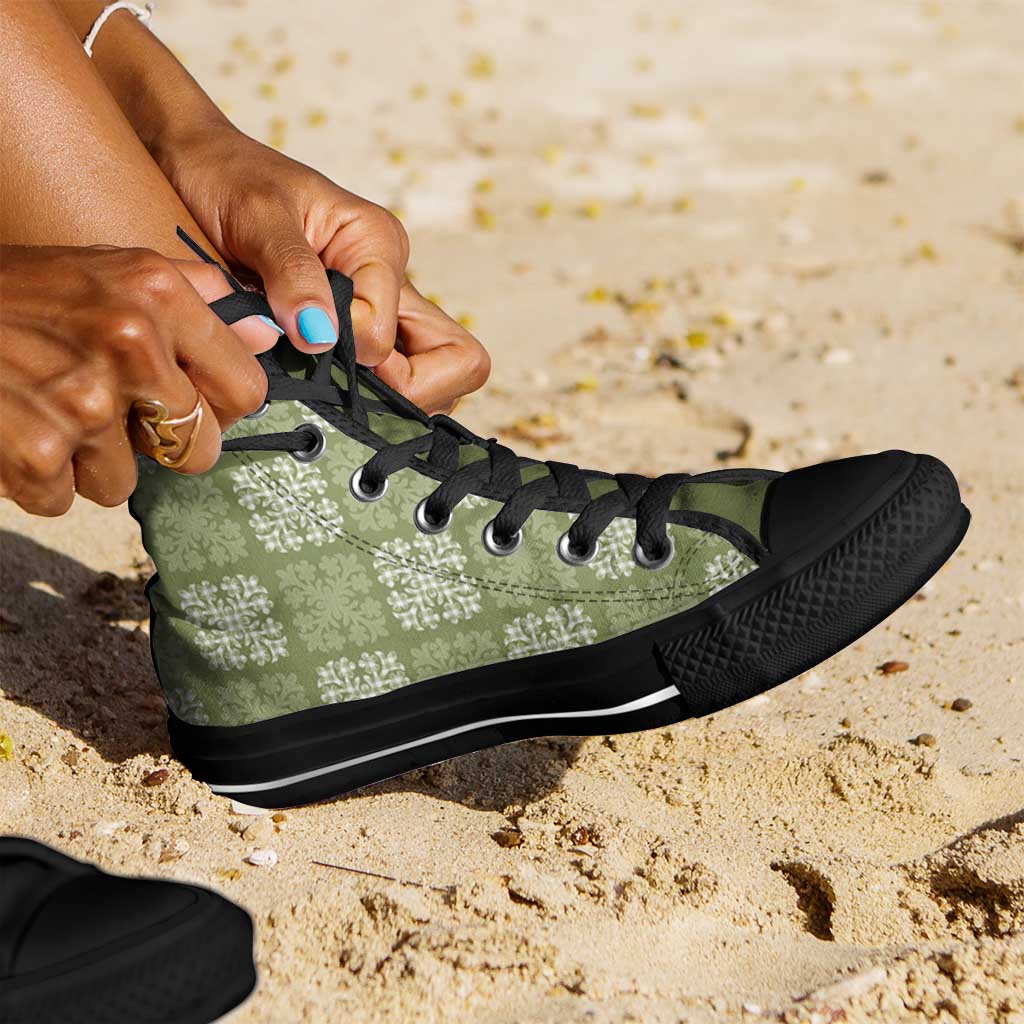 Vesuvian Green Palaka Quilt Hawaii High Top Shoes Traditional Hawaii-plaid Pattern - Polynesian Pride