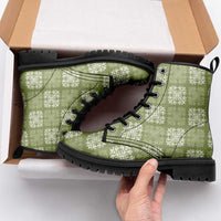 Vesuvian Green Palaka Quilt Hawaii Leather Boots Traditional Hawaii-plaid Pattern - Polynesian Pride