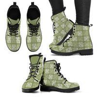 Vesuvian Green Palaka Quilt Hawaii Leather Boots Traditional Hawaii-plaid Pattern - Polynesian Pride