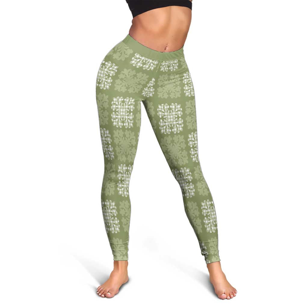 Vesuvian Green Palaka Quilt Hawaii Leggings Traditional Hawaii-plaid Pattern - Polynesian Pride