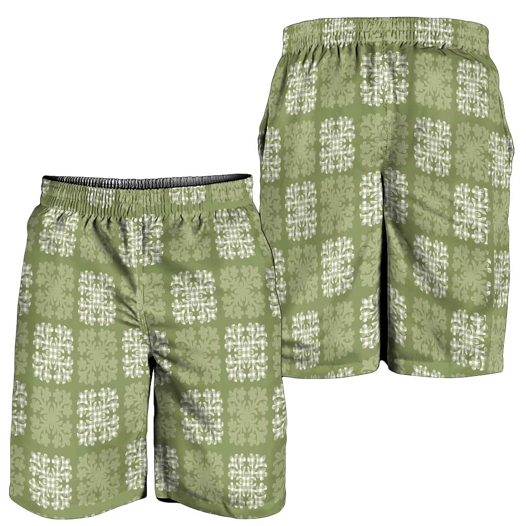 Vesuvian Green Palaka Quilt Hawaii Shorts for Men Traditional Hawaii-plaid Pattern - Polynesian Pride