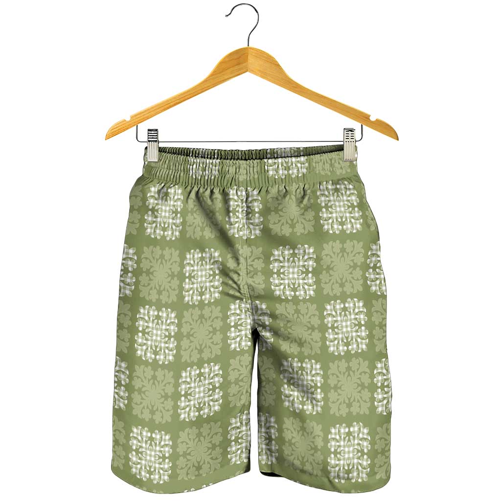 Vesuvian Green Palaka Quilt Hawaii Shorts for Men Traditional Hawaii-plaid Pattern - Polynesian Pride