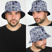 Vintage Aloha Block Quilt Bucket Hat Blue Inspired Lei Motifs - Polynesian Pride