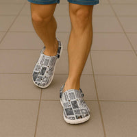 Vintage Aloha Block Quilt Clogs Shoes Black Inspired Lei Motifs - Polynesian Pride