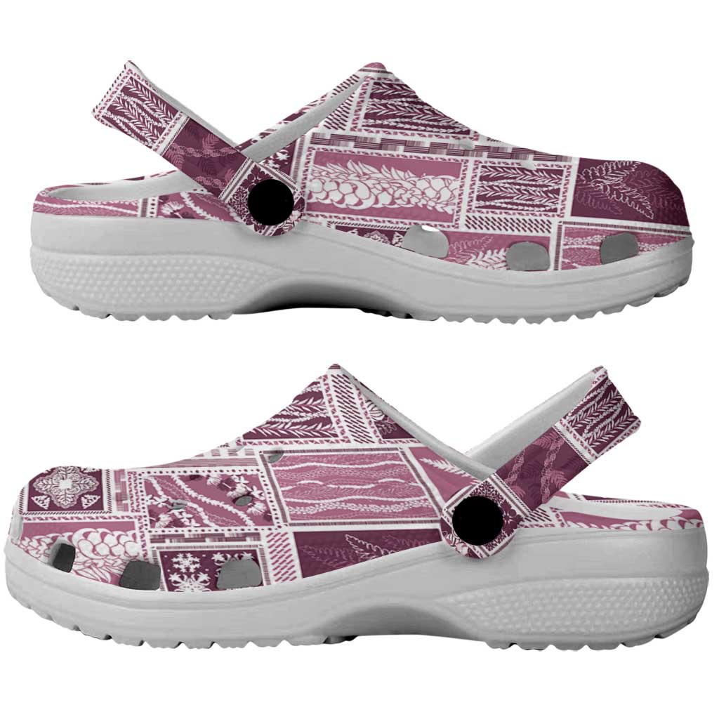 Vintage Aloha Block Quilt Clogs Shoes Pink Inspired Lei Motifs - Polynesian Pride