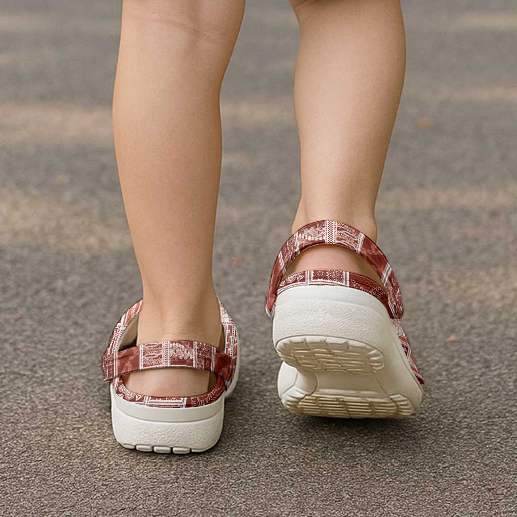 Vintage Aloha Block Quilt Clogs Shoes Red Inspired Lei Motifs - Polynesian Pride