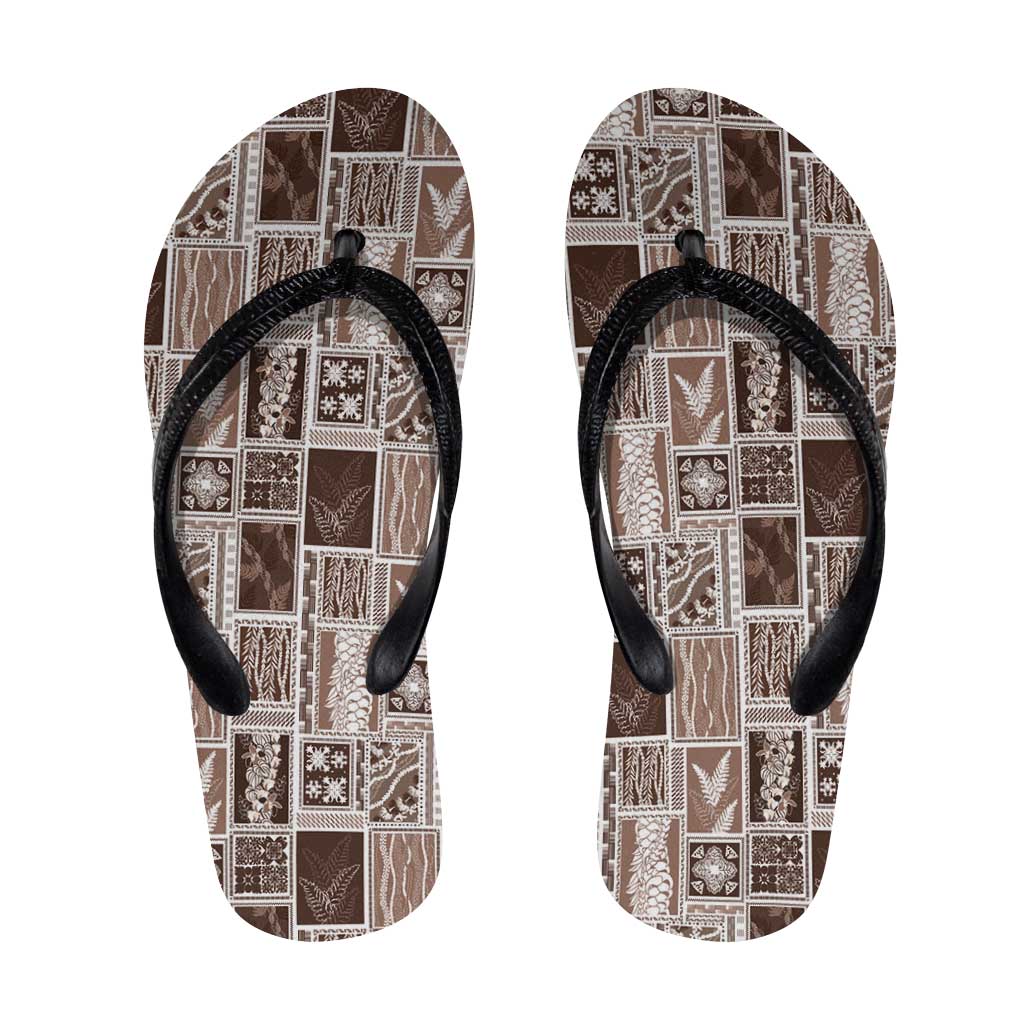 Vintage Aloha Block Quilt Flip Flops Beige Inspired Lei Motifs - Polynesian Pride
