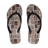 Vintage Aloha Block Quilt Flip Flops Beige Inspired Lei Motifs - Polynesian Pride