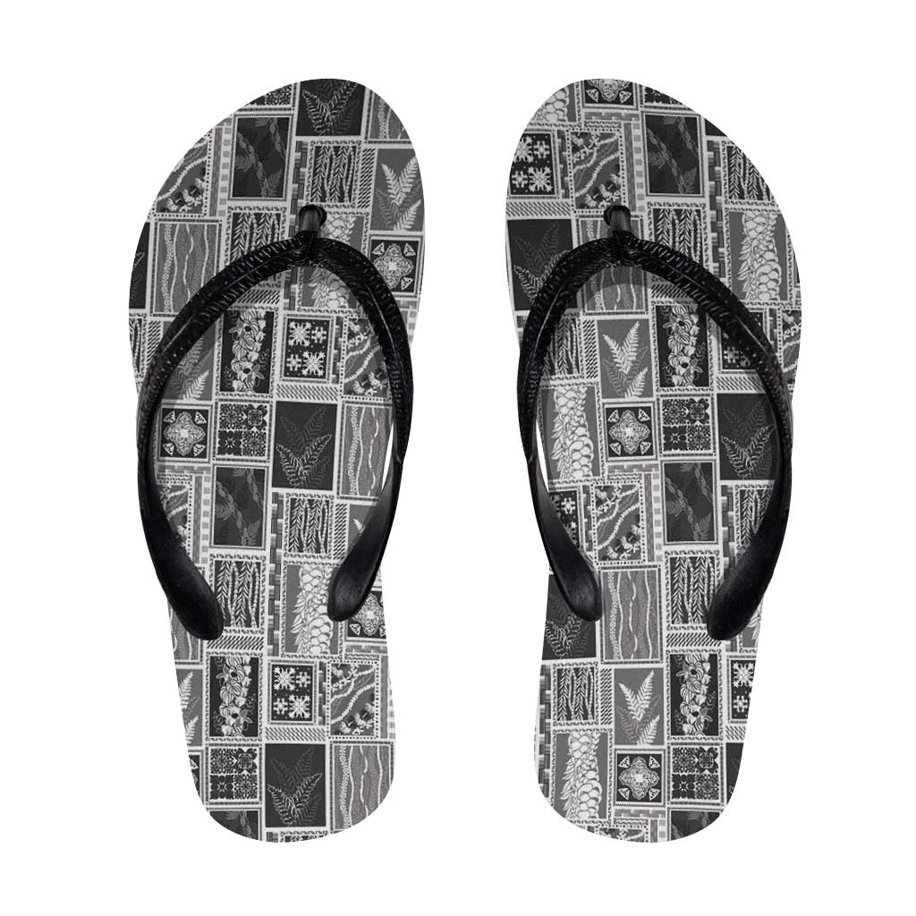 Vintage Aloha Block Quilt Flip Flops Black Inspired Lei Motifs - Polynesian Pride