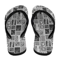 Vintage Aloha Block Quilt Flip Flops Black Inspired Lei Motifs - Polynesian Pride