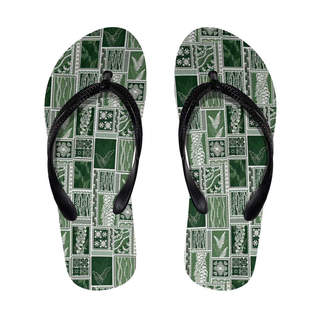 Vintage Aloha Block Quilt Flip Flops Green Inspired Lei Motifs - Polynesian Pride