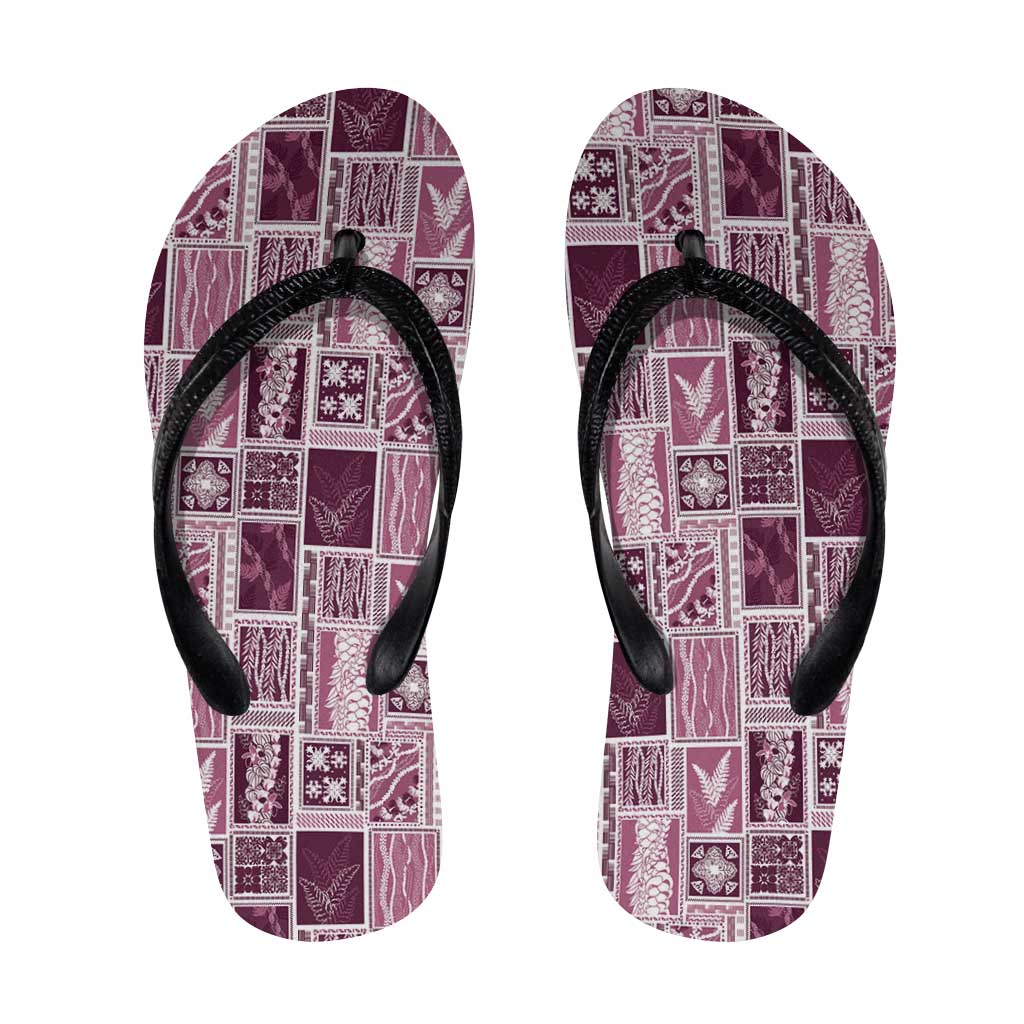 Vintage Aloha Block Quilt Flip Flops Pink Inspired Lei Motifs - Polynesian Pride