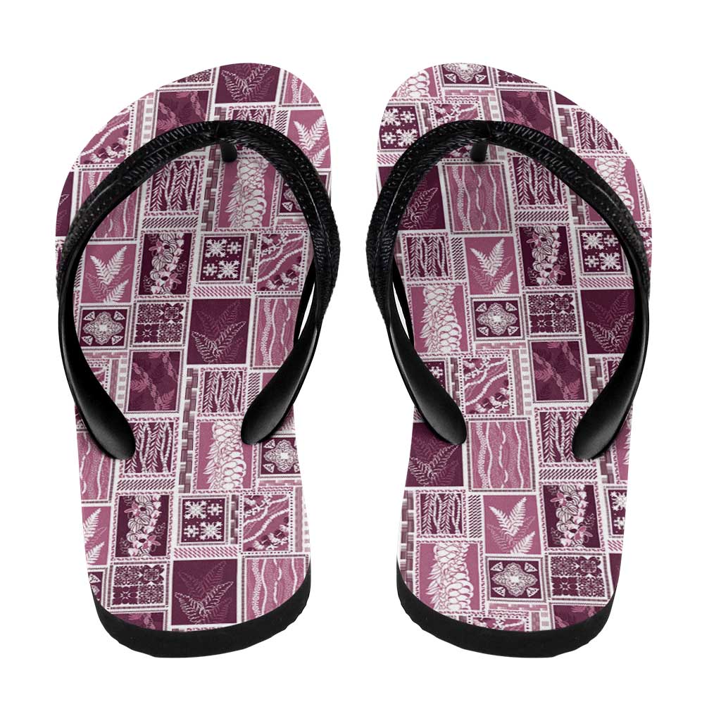 Vintage Aloha Block Quilt Flip Flops Pink Inspired Lei Motifs - Polynesian Pride
