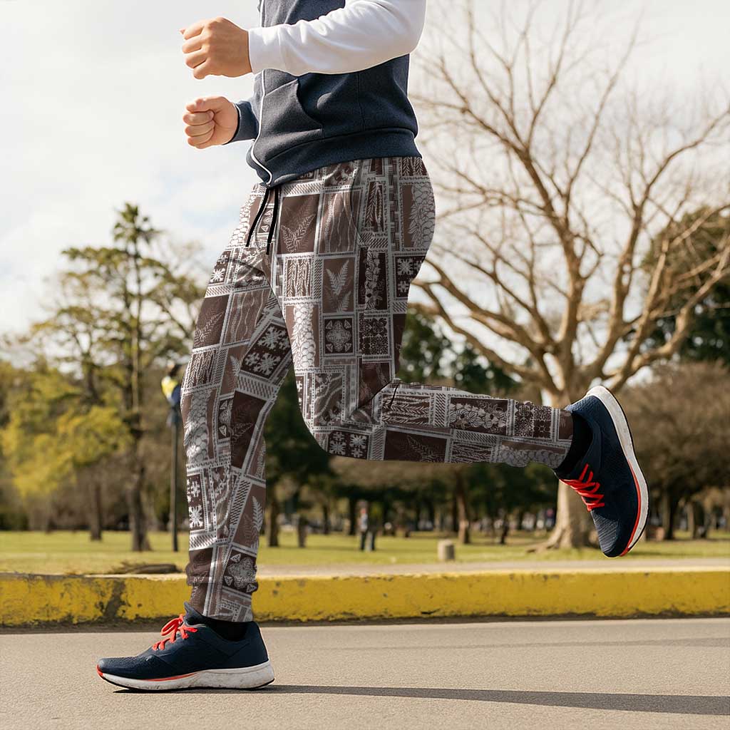Vintage Aloha Block Quilt Jogger Pants Beige Inspired Lei Motifs - Polynesian Pride
