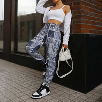 Vintage Aloha Block Quilt Jogger Pants Blue Inspired Lei Motifs - Polynesian Pride