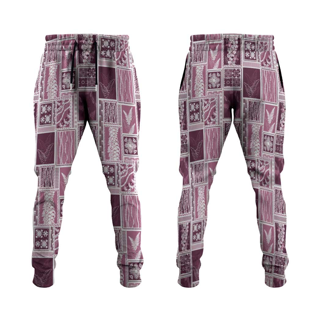 Vintage Aloha Block Quilt Jogger Pants Pink Inspired Lei Motifs - Polynesian Pride