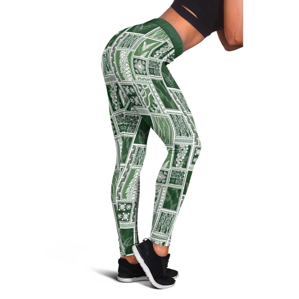Vintage Aloha Block Quilt Leggings Green Inspired Lei Motifs - Polynesian Pride