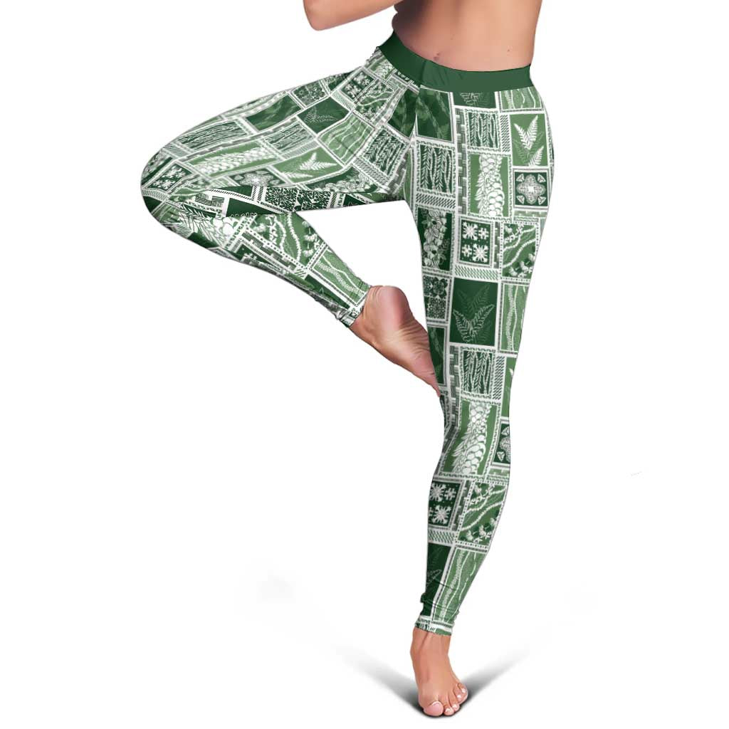 Vintage Aloha Block Quilt Leggings Green Inspired Lei Motifs - Polynesian Pride
