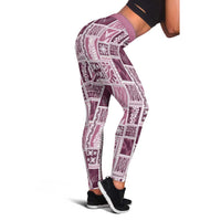 Vintage Aloha Block Quilt Leggings Pink Inspired Lei Motifs - Polynesian Pride