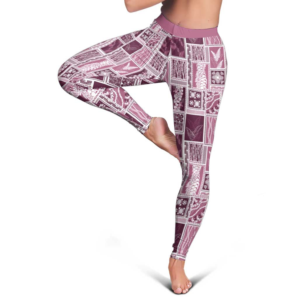 Vintage Aloha Block Quilt Leggings Pink Inspired Lei Motifs - Polynesian Pride