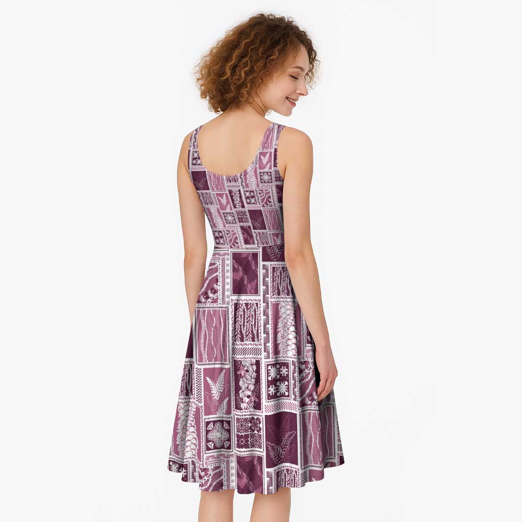 Vintage Aloha Block Quilt Midi Dress Pink Inspired Lei Motifs - Polynesian Pride