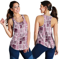 Vintage Aloha Block Quilt Women Racerback Tank Pink Inspired Lei Motifs - Polynesian Pride