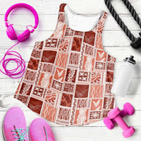 Vintage Aloha Block Quilt Women Racerback Tank Red Inspired Lei Motifs - Polynesian Pride