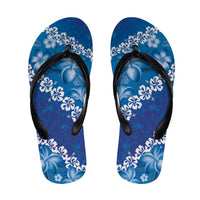 Vintage Blue Polynesia Flip Flops Plumeria Hibiscus Tropical Vibes - Polynesian Pride