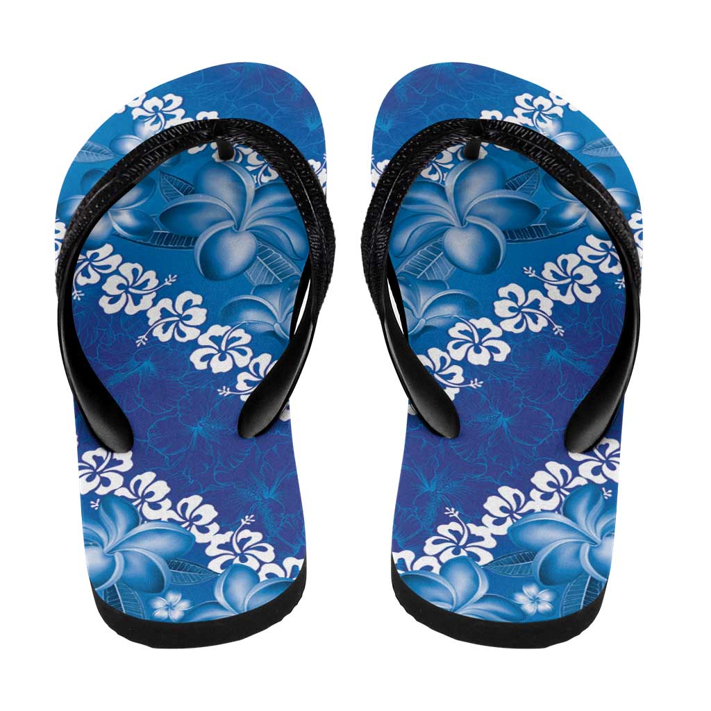 Vintage Blue Polynesia Flip Flops Plumeria Hibiscus Tropical Vibes - Polynesian Pride