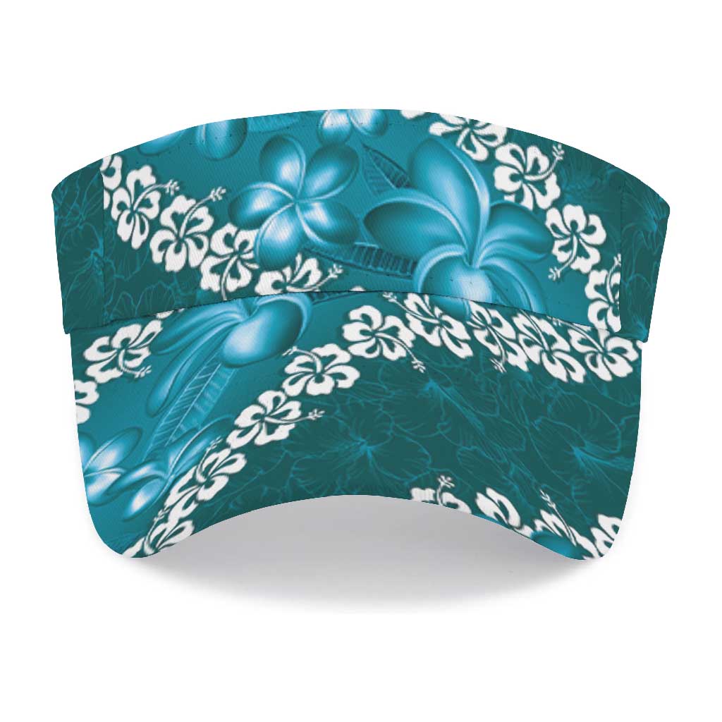 Vintage Dark Cyan Polynesia Sun Visor Cap Plumeria With Hibiscus Tropical Vibes