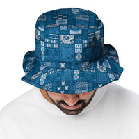 Vintage Hawaiian Quilting Patterns Bucket Hat Blue Style Tribal Fabric Patchwork - Polynesian Pride