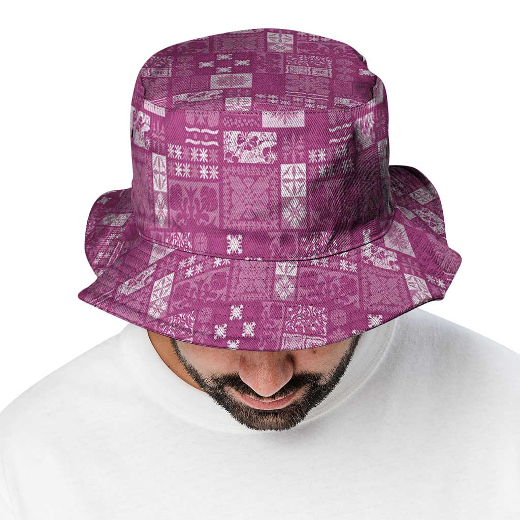 Vintage Hawaiian Quilting Patterns Bucket Hat Pink Style Tribal Fabric Patchwork - Polynesian Pride