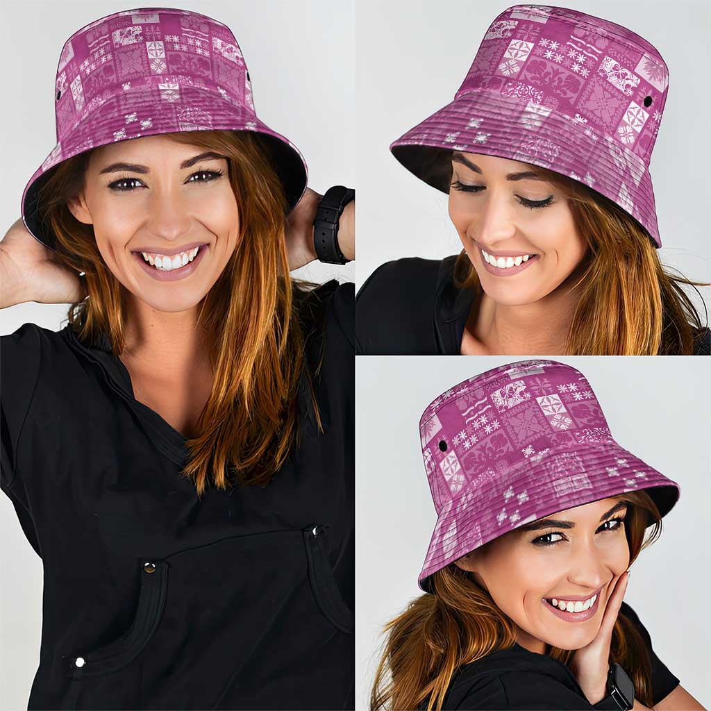 Vintage Hawaiian Quilting Patterns Bucket Hat Pink Style Tribal Fabric Patchwork - Polynesian Pride