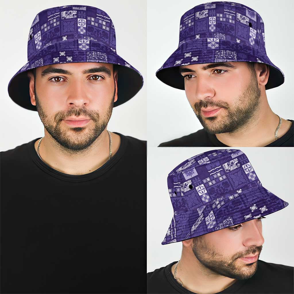 Vintage Hawaiian Quilting Patterns Bucket Hat Purple Style Tribal Fabric Patchwork - Polynesian Pride